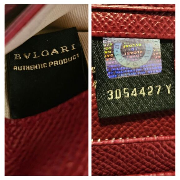 Bulgari (Authentic) Dark Red Leather Bi-fold Long Wallet w/ Silver Emblem EUC - Picture 10 of 11